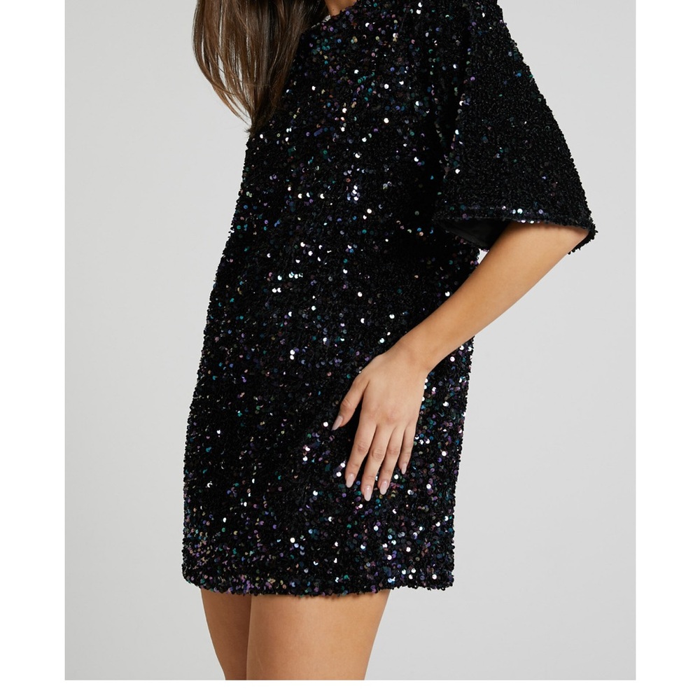 Black Sequin Open Back Dress